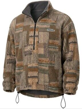 Columbia Brown Tan Green Patterned Sherpa Half-Zip Pullover Size Large